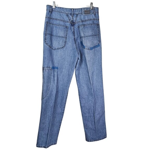 VTG 90s Marithe Francois Girbaud Mens Embroidered Jeans Sz 34 Light Wash Baggy - Picture 2 of 13